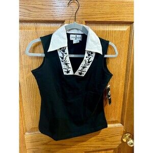 NWT Voodoo Vixen Vintage Once Again Black White Bib Collar Retro Pinup Top Sz S